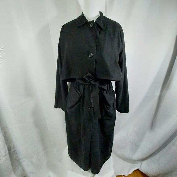 LONDON FOG! RICH BLACK MEGA DETAILED CLASSIC TRENCH COAT, OVERCOAT! SZ 12R - Picture 2 of 15